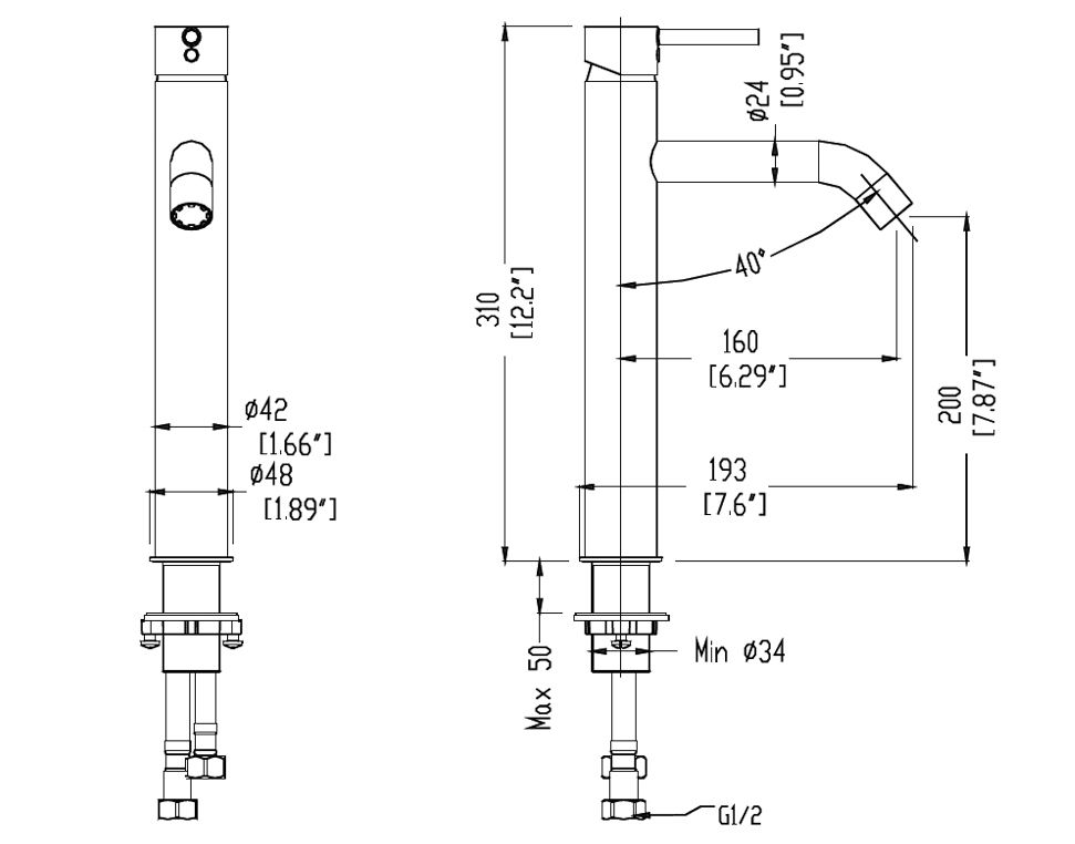 Thumbnail: Elementi Uno Extended Height Basin Mixer Curved Spout Multi Pressure