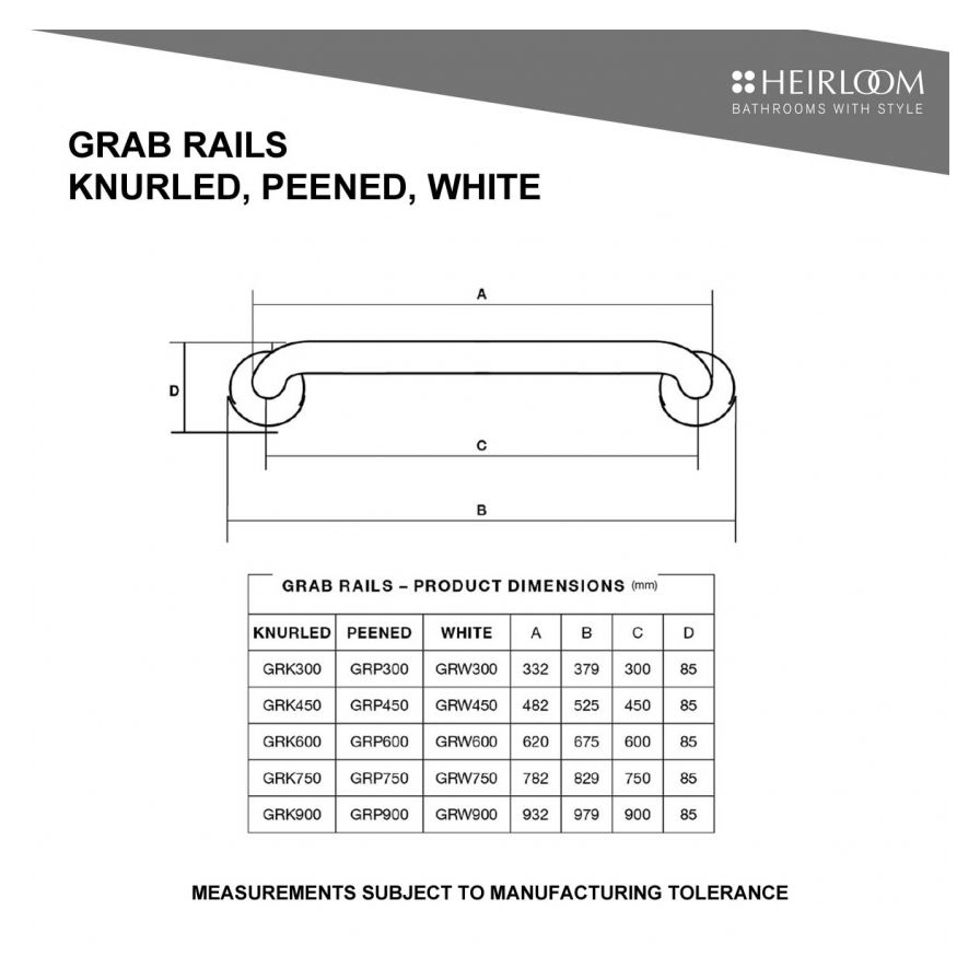 Thumbnail: Heirloom Grab Rail Peened 300, 450, 600, 750, 900mm