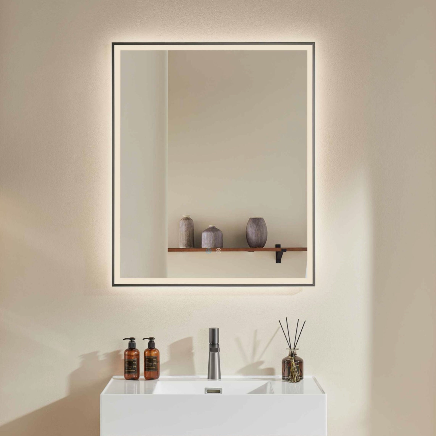 Square Framed LED Mirror Demister Gunmetal