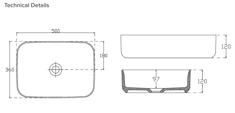 Thumbnail: Newtech Toni Rectangular Vessel Basin 500x360x120mm