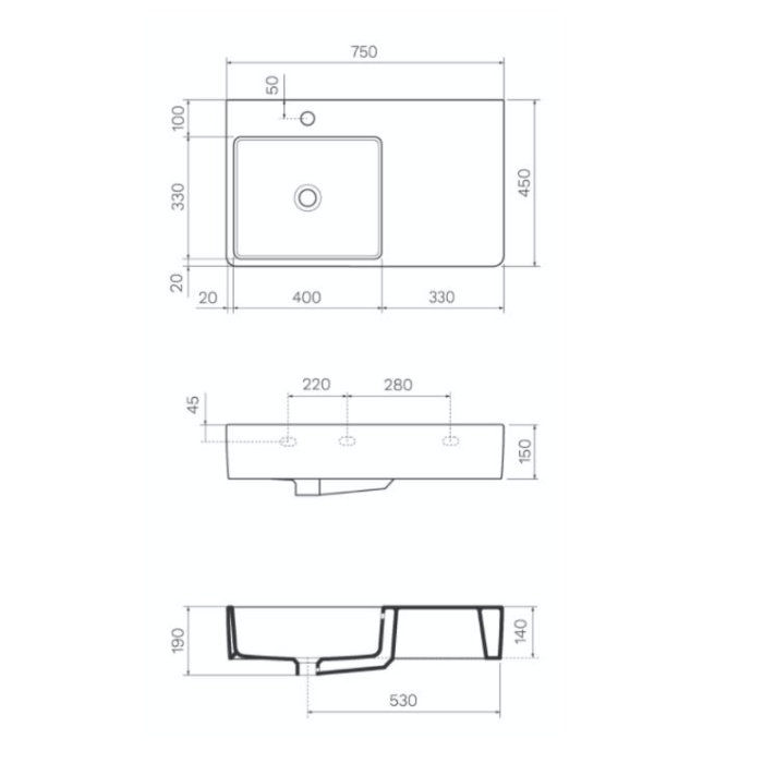 Thumbnail: Parisi Quasar Wall Basin 750x450x190mm White