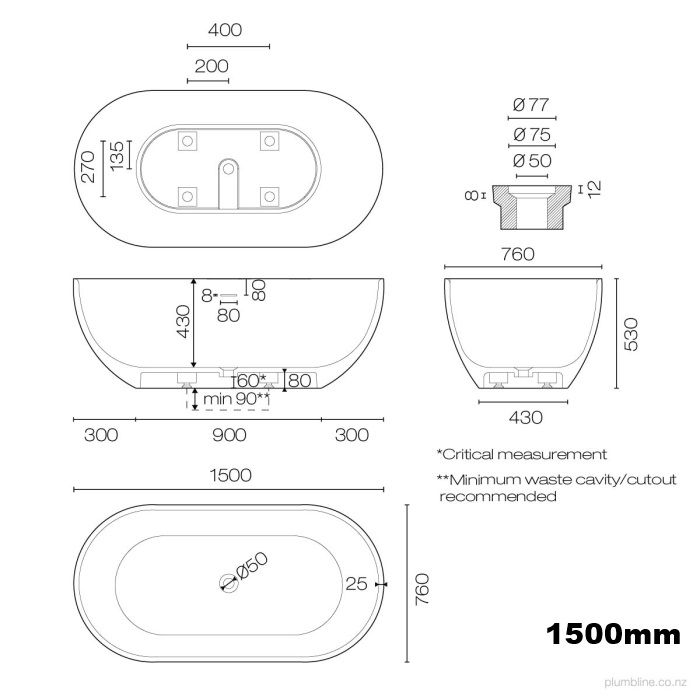Thumbnail: Niagara Belle Freestanding Bath 1500/1800mm
