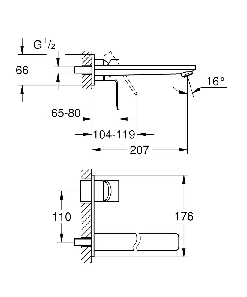 Thumbnail: Grohe Lineare Wall Mounted Bath Filler 207mm Chrome