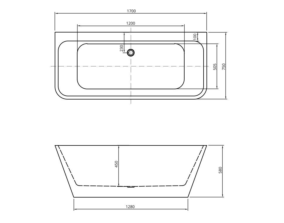 Thumbnail: Elementi Diseno Acrylic Back To Wall Bath 1700x750x580mm White