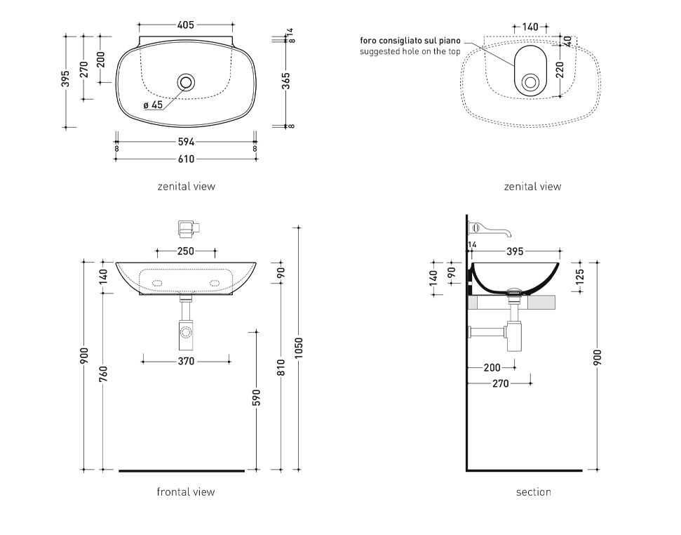Thumbnail: Flaminia Nudaslim Vessel/Wall Basin 610x395x140mm NTH NOF