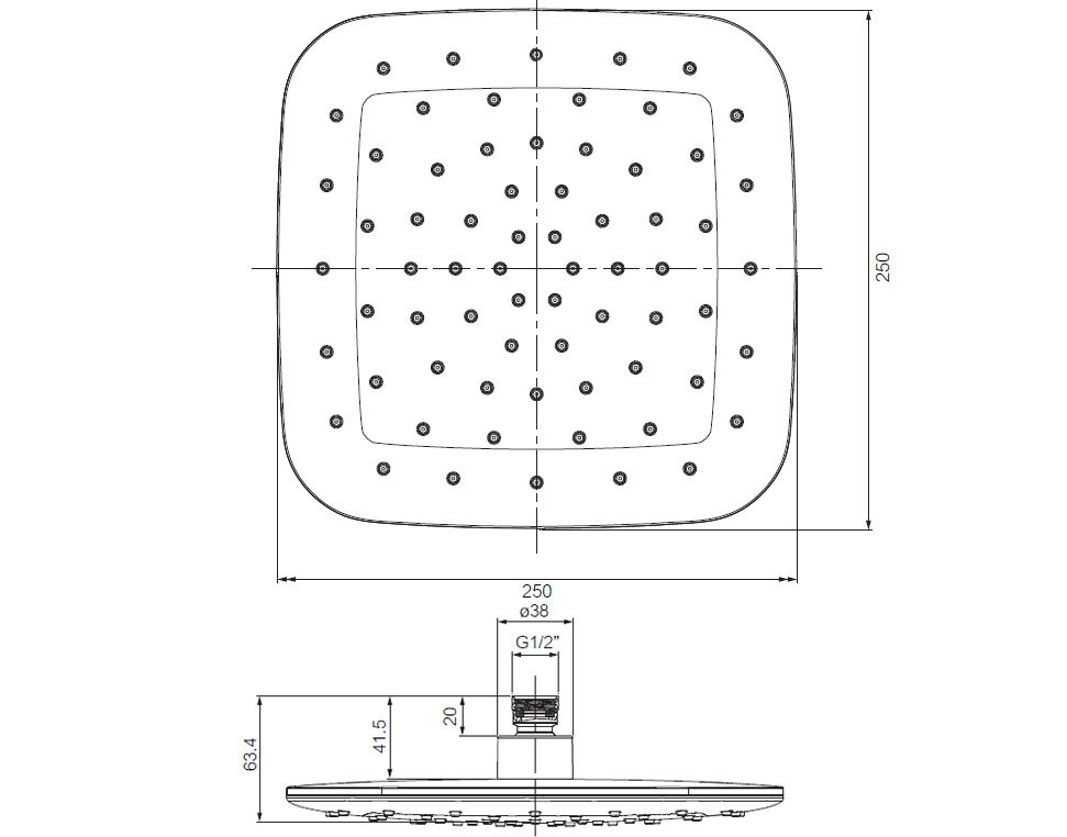 Thumbnail: Elementi Splash Plus Square Shower Head 250mm