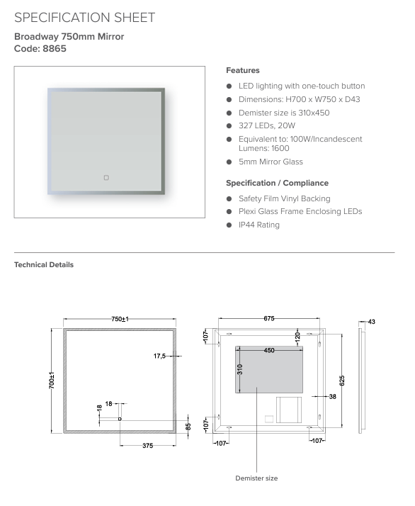 Thumbnail: Newtech Broadway Rectangular LED Mirror