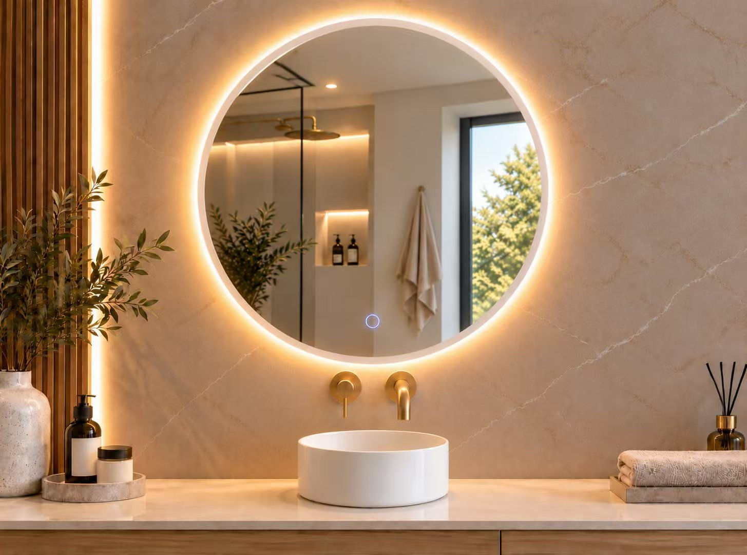 Riva Round LED Mirror With Illuminated Acrylic Frame 900mm