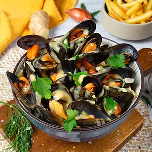 moules curry thai+frites