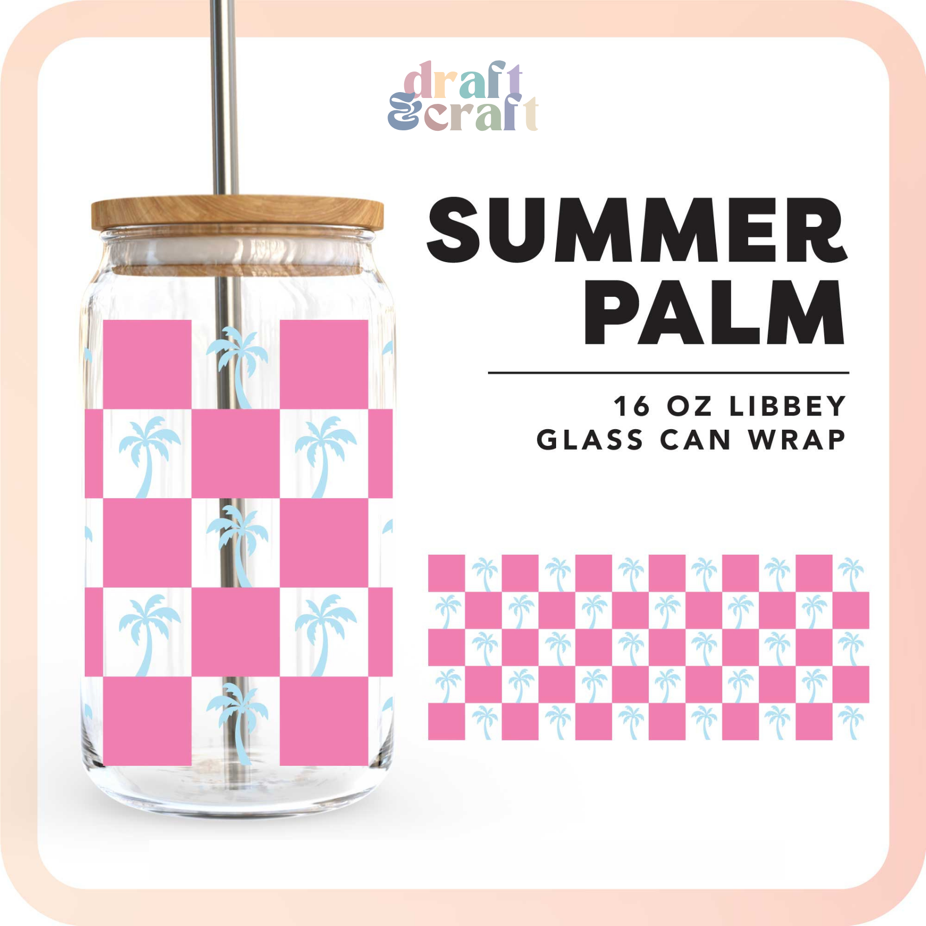 Summer Palm Glass Cup: Clear 16oz