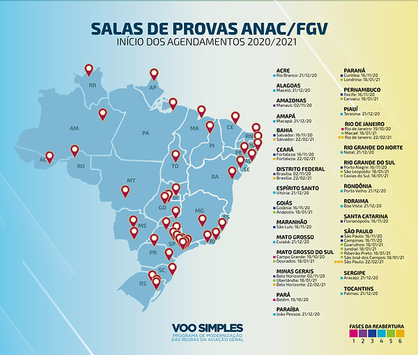 mapa do Brasil com as salas de Prova da Anac