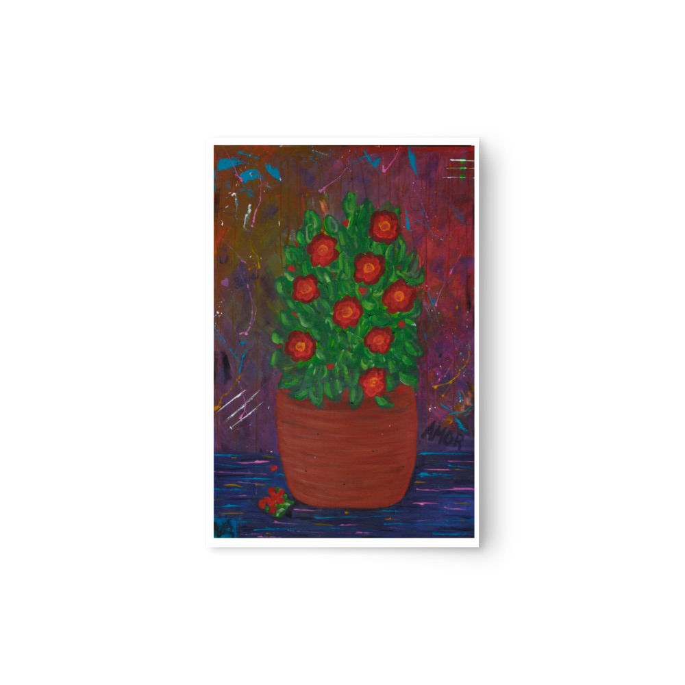 Stylized potted plant with red fruits