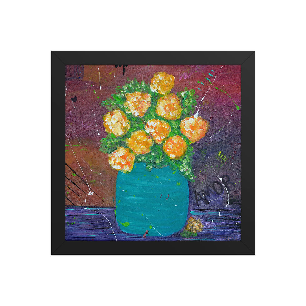 Abstract painting, Orange Crush flowers in turquoise vase