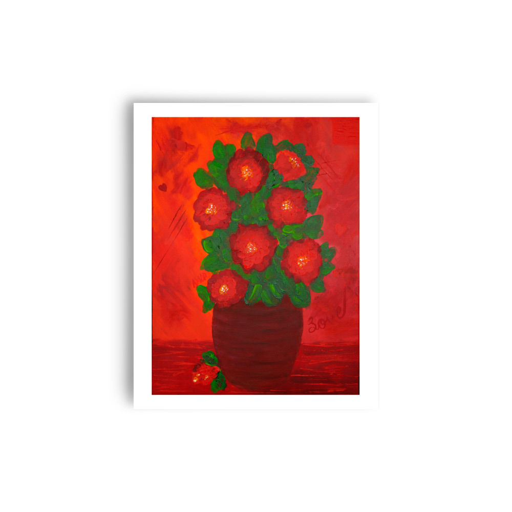 Stylized red plant in pot on a vibrant red background