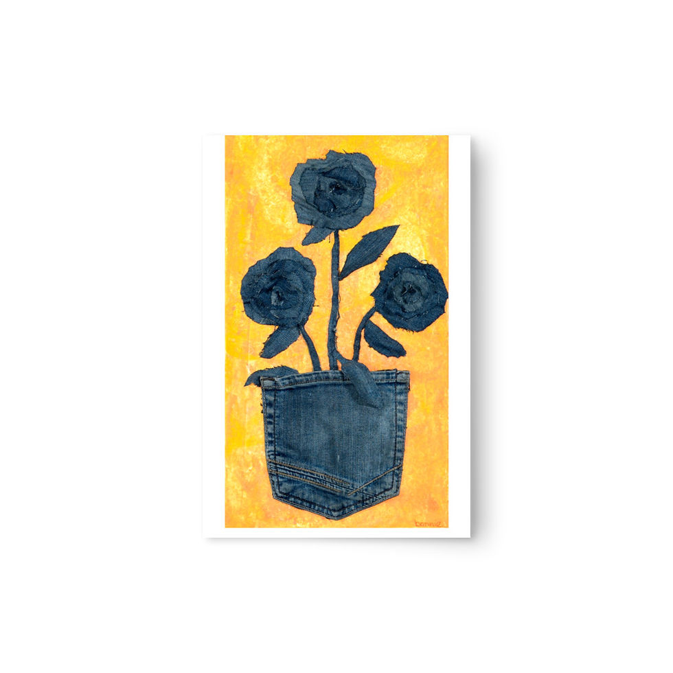 Dark blue potted plant, yellow background