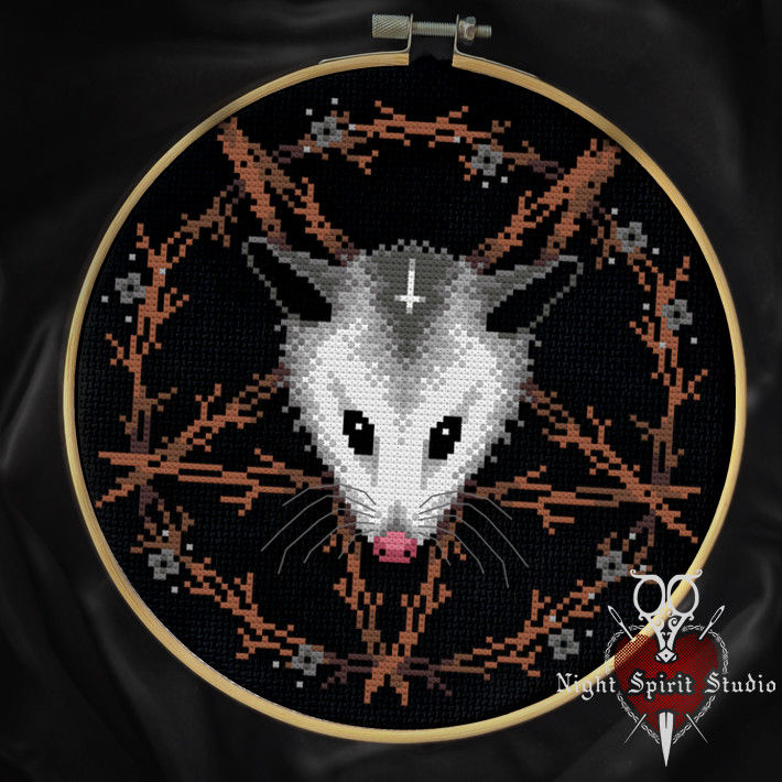 Thumbnail: The Opophomet - Satanic Opossum Baphomet - Gothic Cross Stitch Pattern