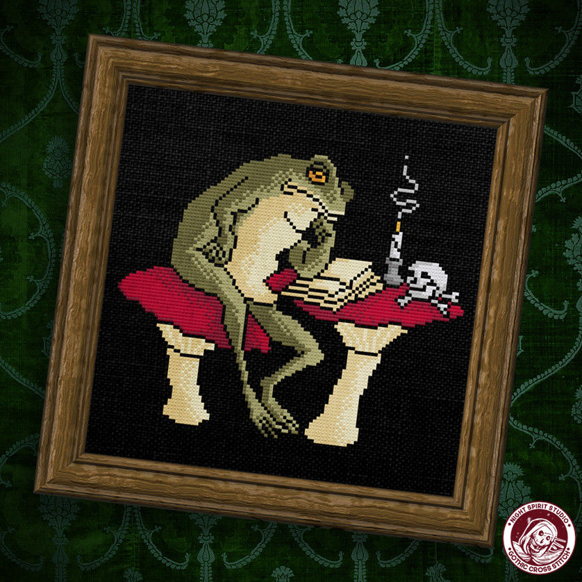 Thumbnail: The Pondering Frog - Gothic Cross Stitch Pattern