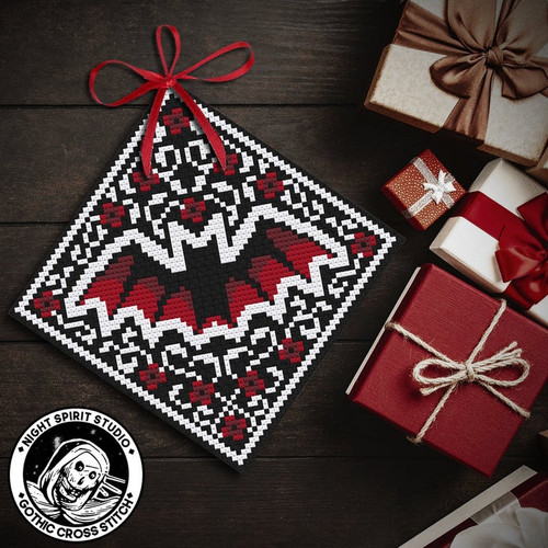 Gothic Bat Ornament - Gothic Cross Stitch Pattern | Night Spirit Studio