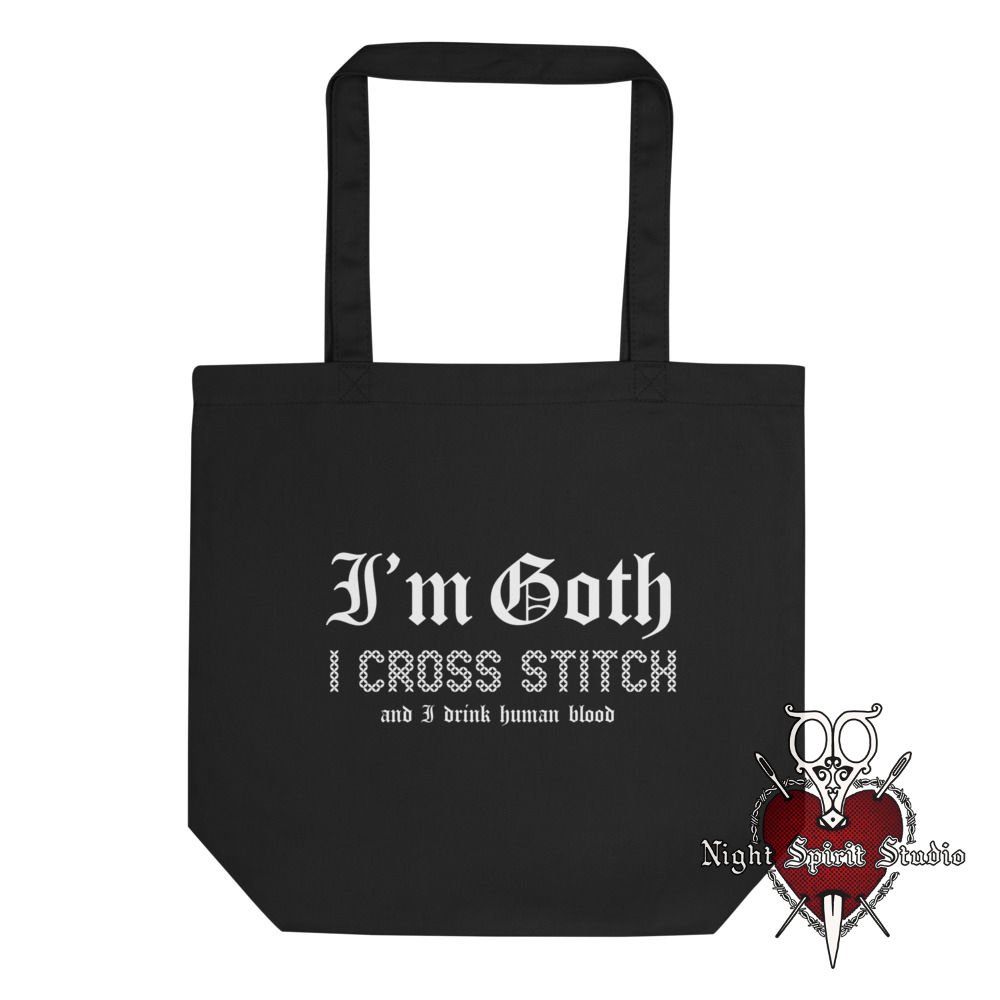 Goth Cross Stitch Black Cotton Tote Bag