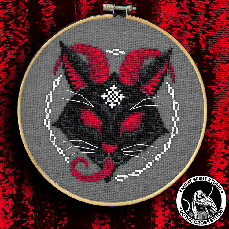 Thumbnail: Ghost Cat Krampus - Gothic Cross Stitch Pattern
