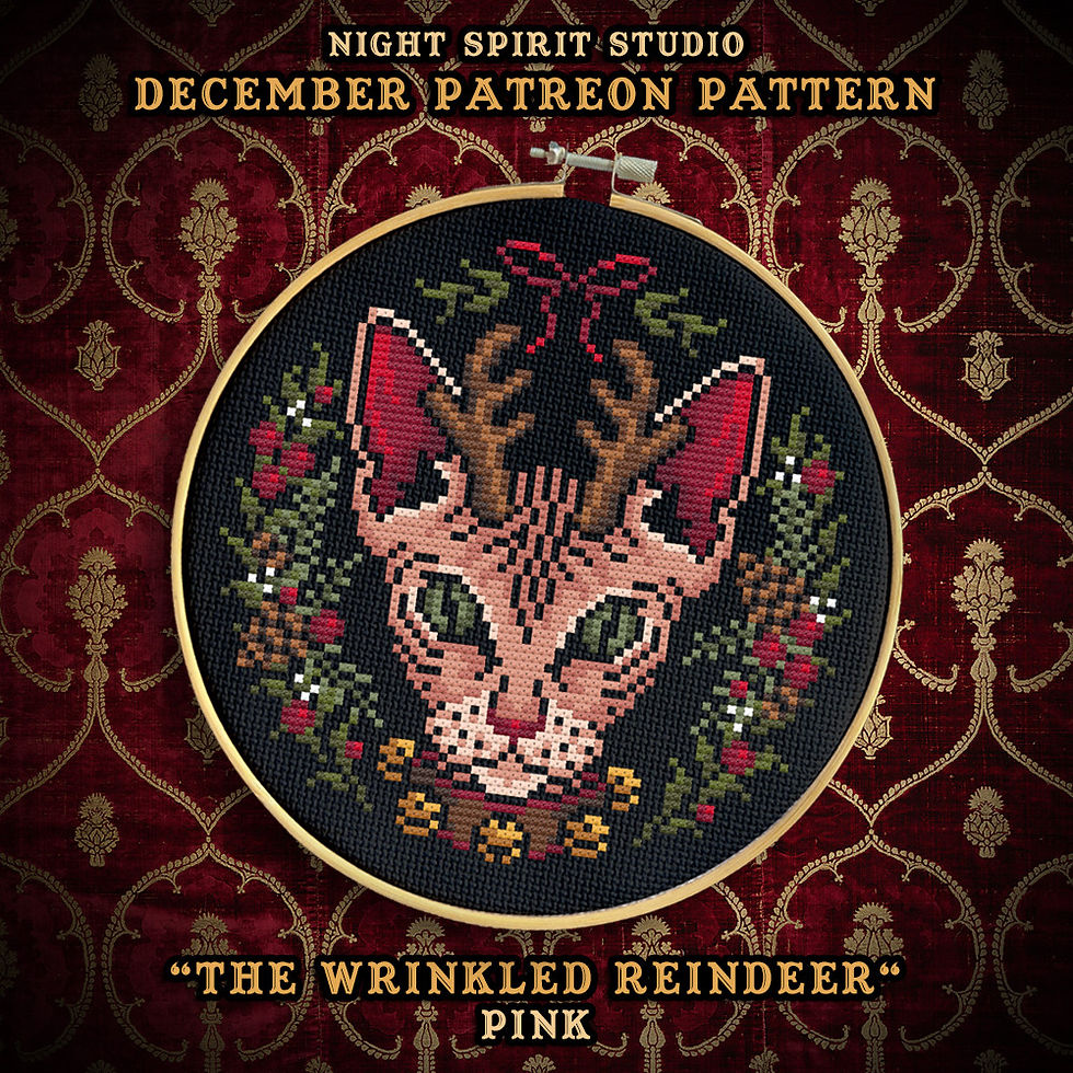 Thumbnail: The Wrinkled Reindeer - Sphynx Cat - Sphinx Cat - Gothic Cross Stitch Pattern