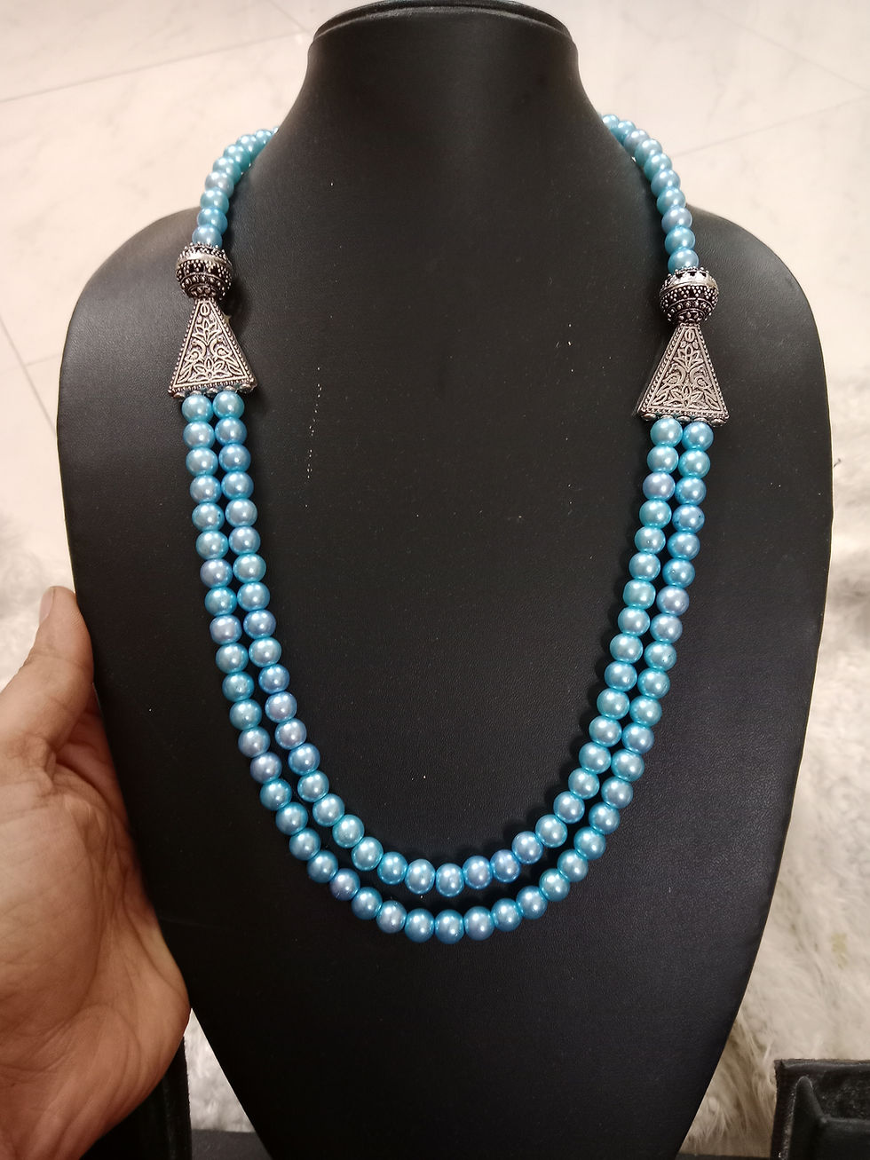 Thumbnail: RNR -0018 2 layered glass pearl necklace 