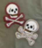Full color skull & crossbones chainstitched patch — dark red or tan felt