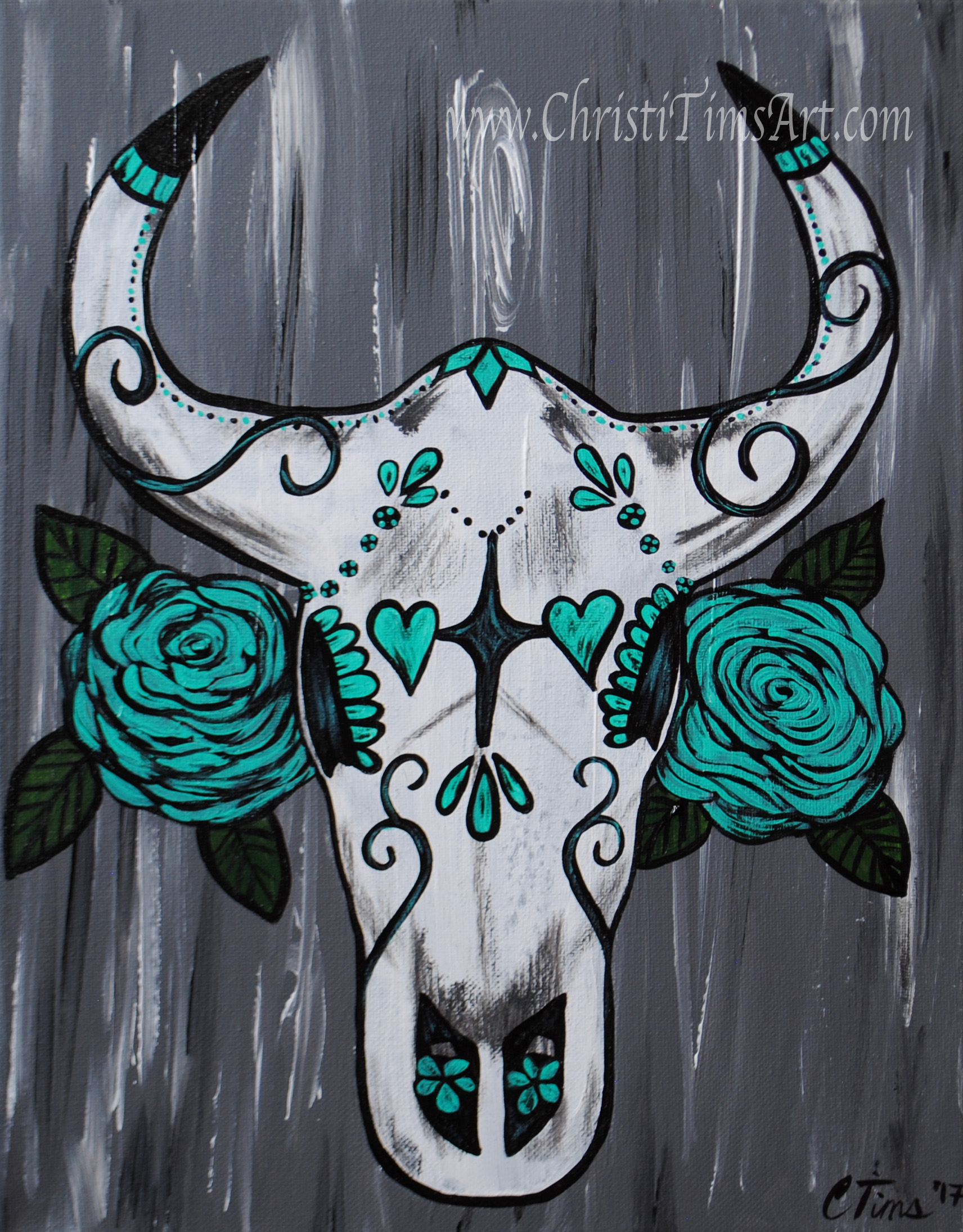 Sugar Skull Bull painting