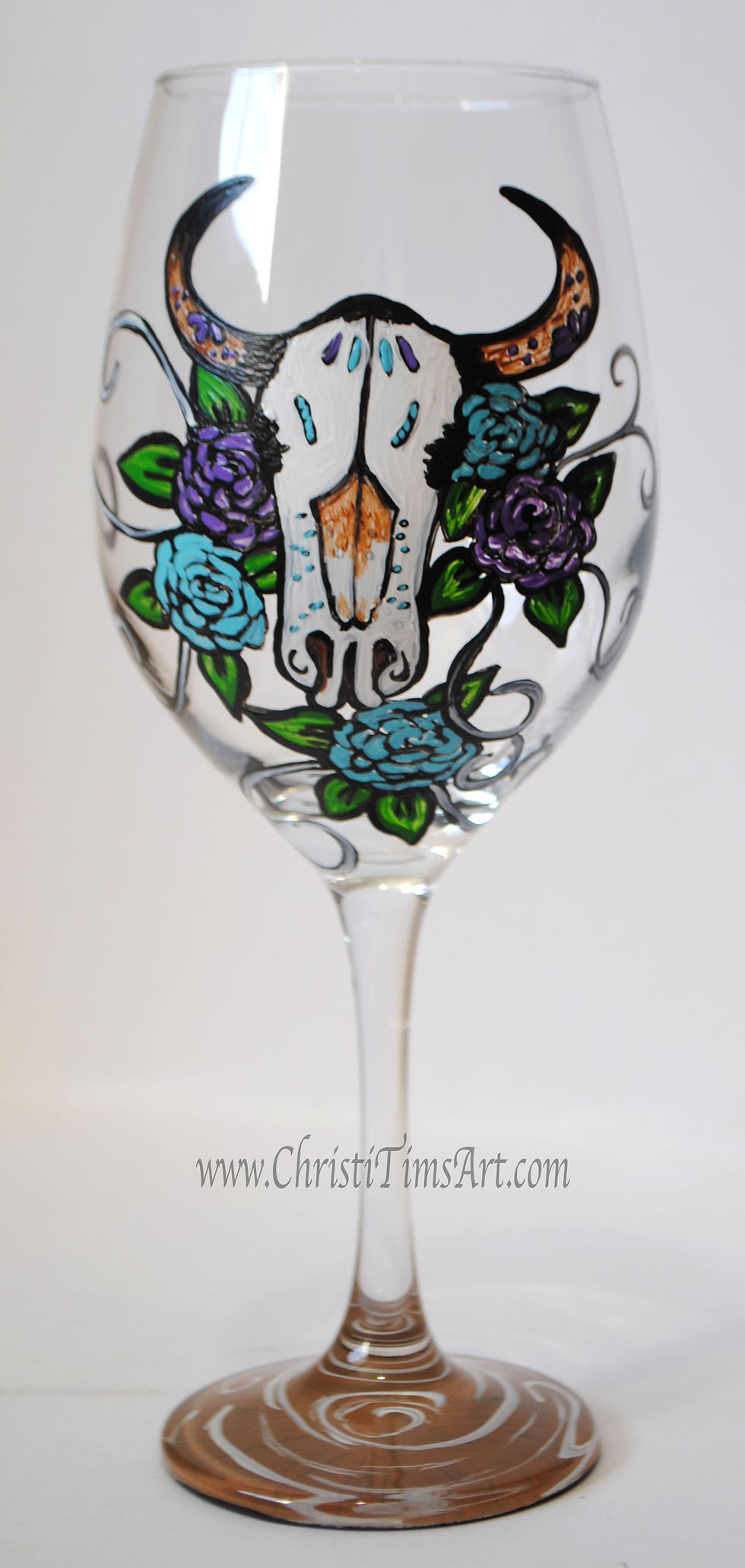 Christi Tims Sugar Skull Bull Glass