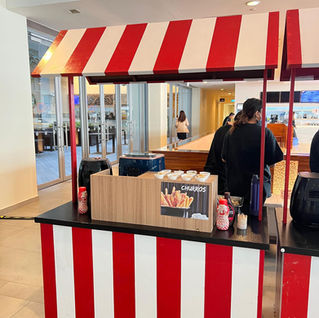 Red and white striped carnival food stall rental Singapore classic carnival booth setup