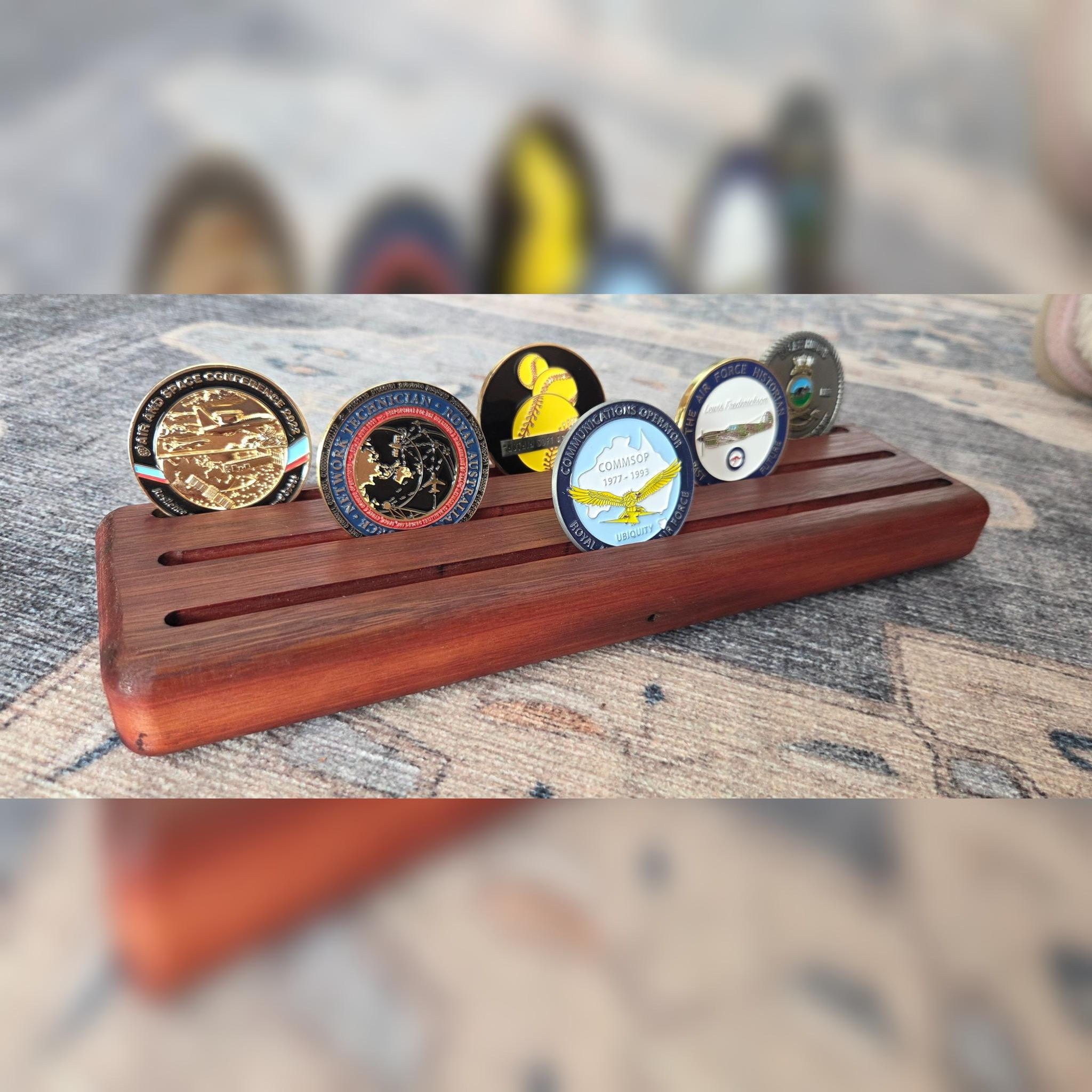 Recycled Bluegum hardwood coin display