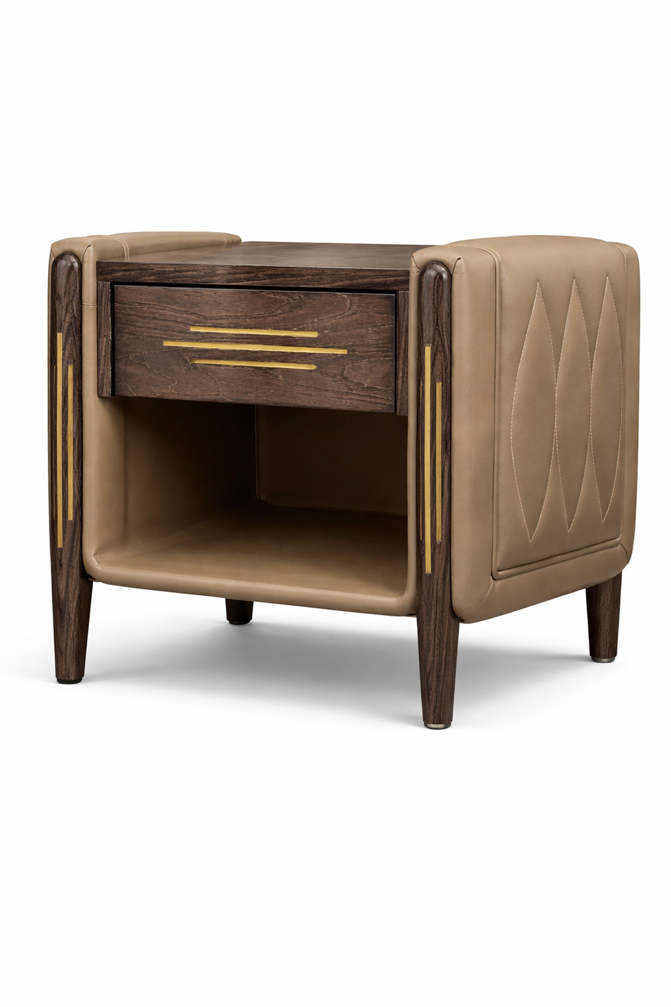 Elegant wooden and leather side table with drawer.