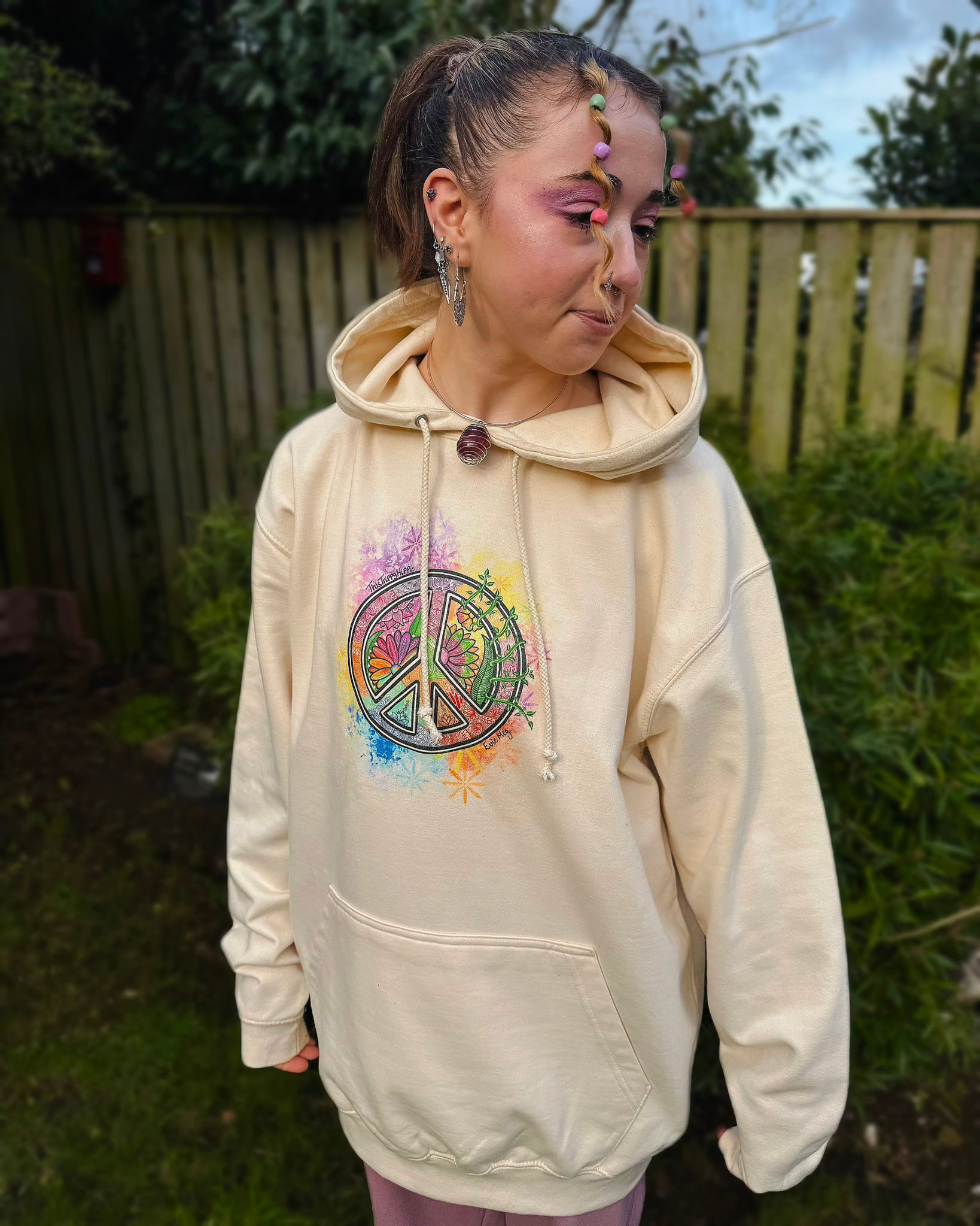 Peace sign mandala hoodie Vanilla