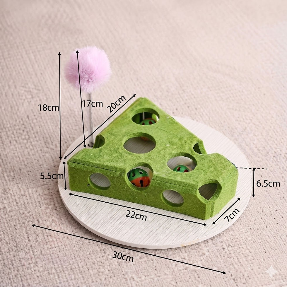 Thumbnail: Cheese-shaped cat toy with tunnels and pink pom-pom