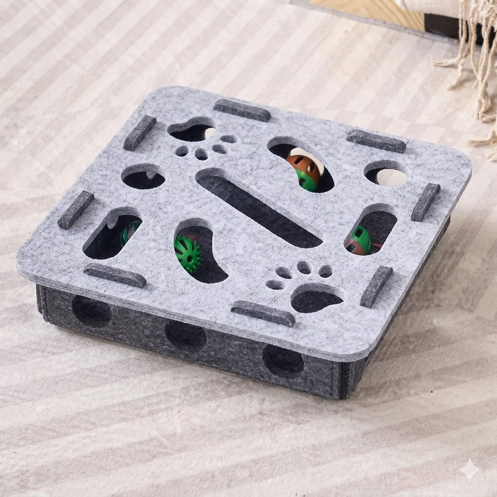 Thumbnail: Gray felt pet puzzle toy with paw prints and balls