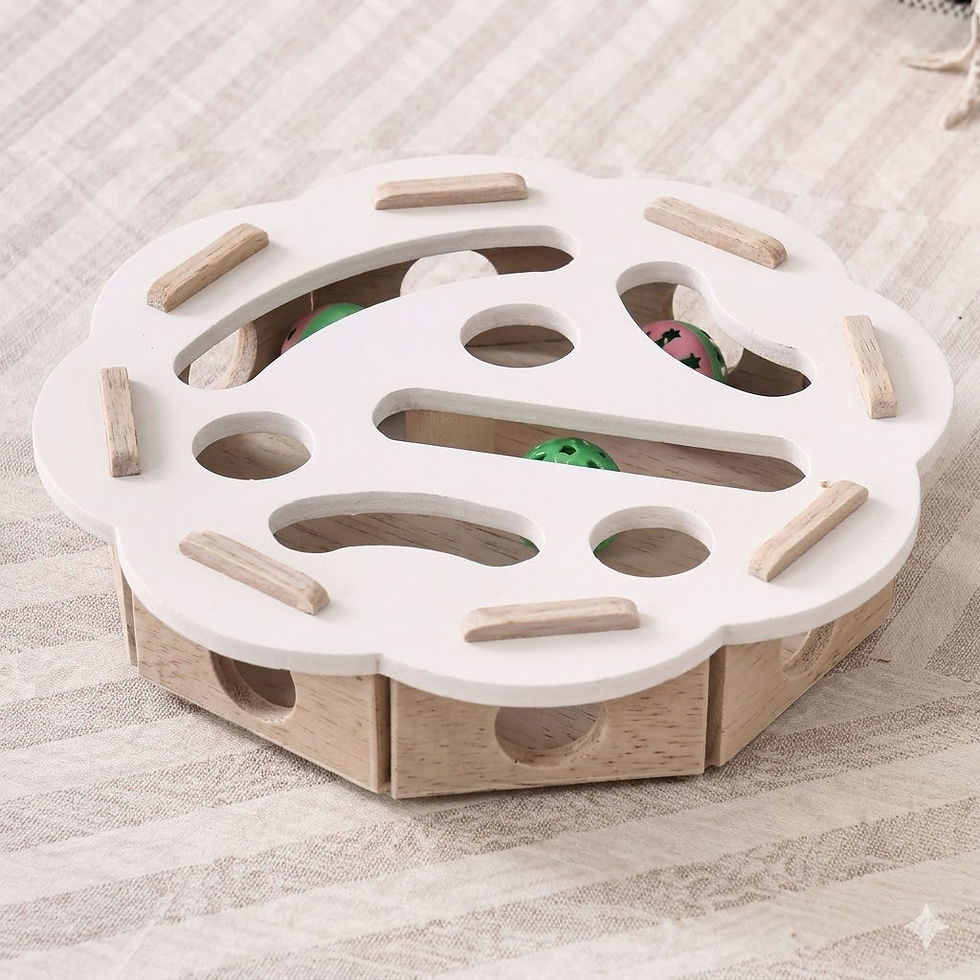 Thumbnail: White and wood cat play track toy with balls