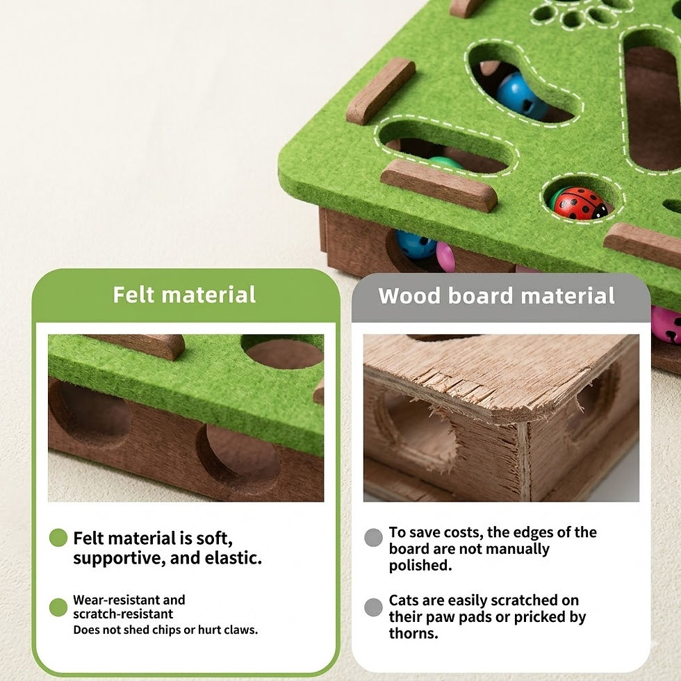 Thumbnail: MindMouse cat toy with felt (soft, scratch-resistant) and wood materials.