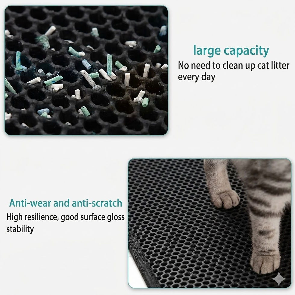 Thumbnail: Cat litter mat trapping litter with text: Large capacity, anti-wear