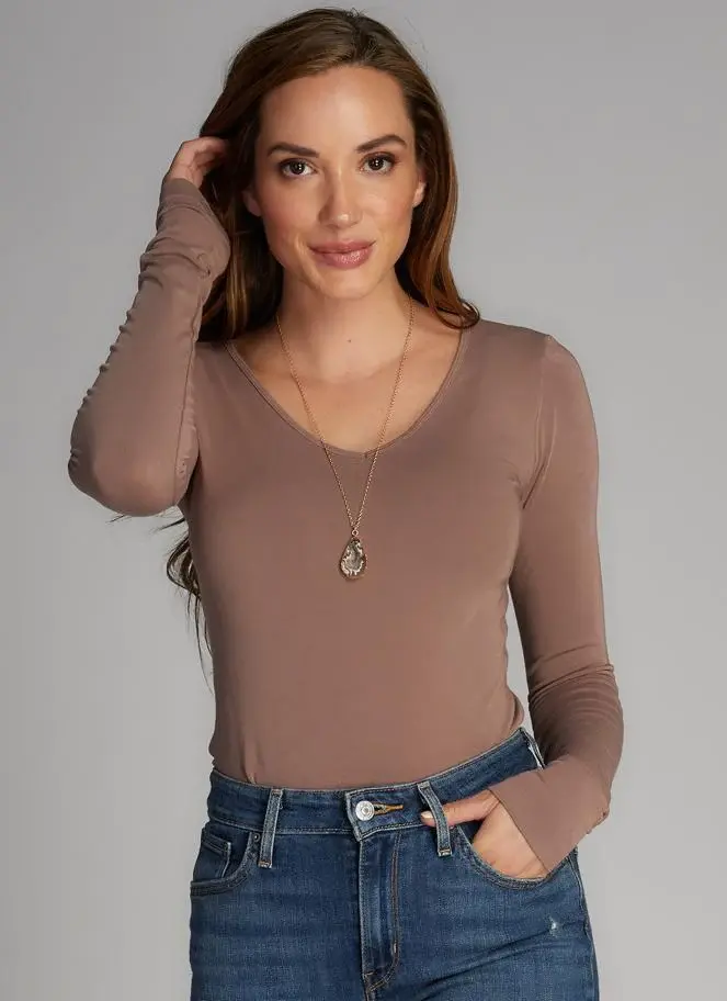 BAMBOO L/S VNECK TOP CEBT1207