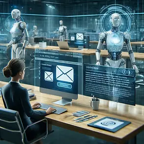 DALL·E 2024-05-29 18.00.37 - A sophisticated office environment where AI agents are compos