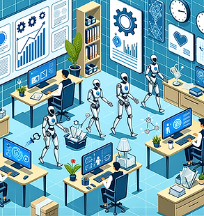 DALL·E 2023-11-01 12.22.44 - Illustration of an efficient office setting with AI robots an