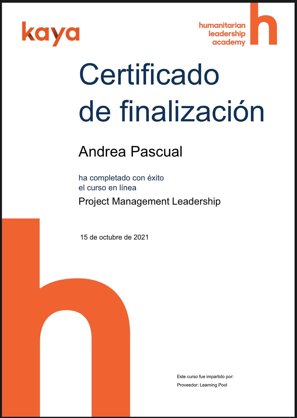 Certificado de Liderazgo en gestión de proyectos