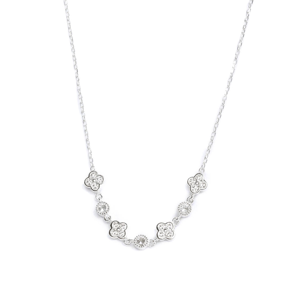 Colar entremeios trevo cravejado e zircônia corrente cadeado 40+5cm