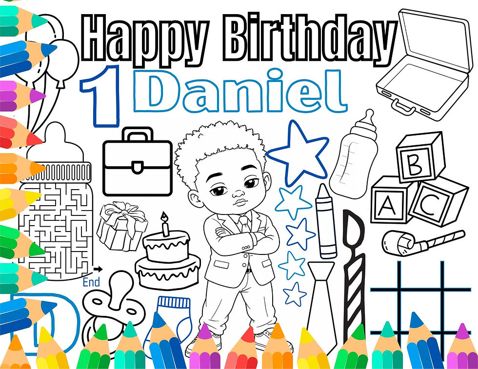 Thumbnail: Printed Afro Baby Ceo Coloring Placemat with 5 Crayons | Party Favor, Kids Birth