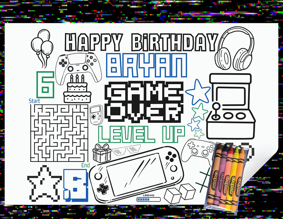 Thumbnail: Pixel Gamer Coloring Placemat with 5 Crayons | Party Favor