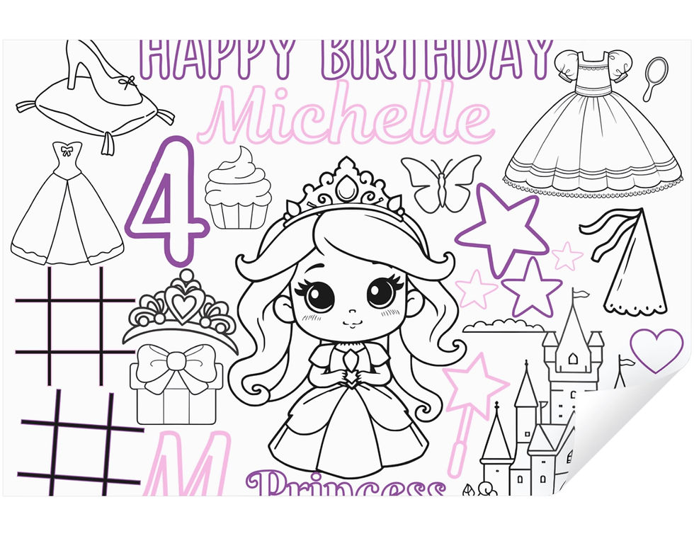 Thumbnail: Princess Coloring Placemat with 5 Crayons | Party Favor, Kids Birthday Activity,