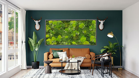 frames moss art picture on a wall in a living room above a couch