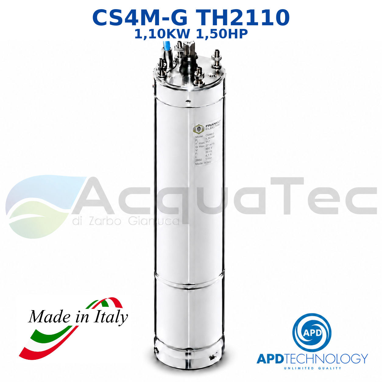 Motore sommerso trifase 4 pollici APD CS4M-G TH2110 1,5 HP