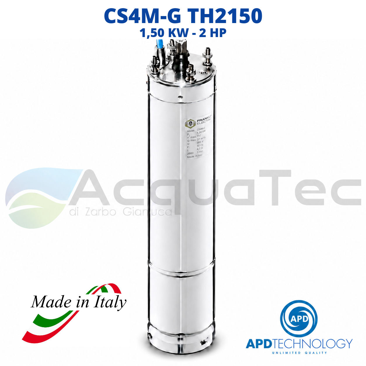 Motore sommerso trifase 4 pollici APD CS4M-G TH2150 2 HP