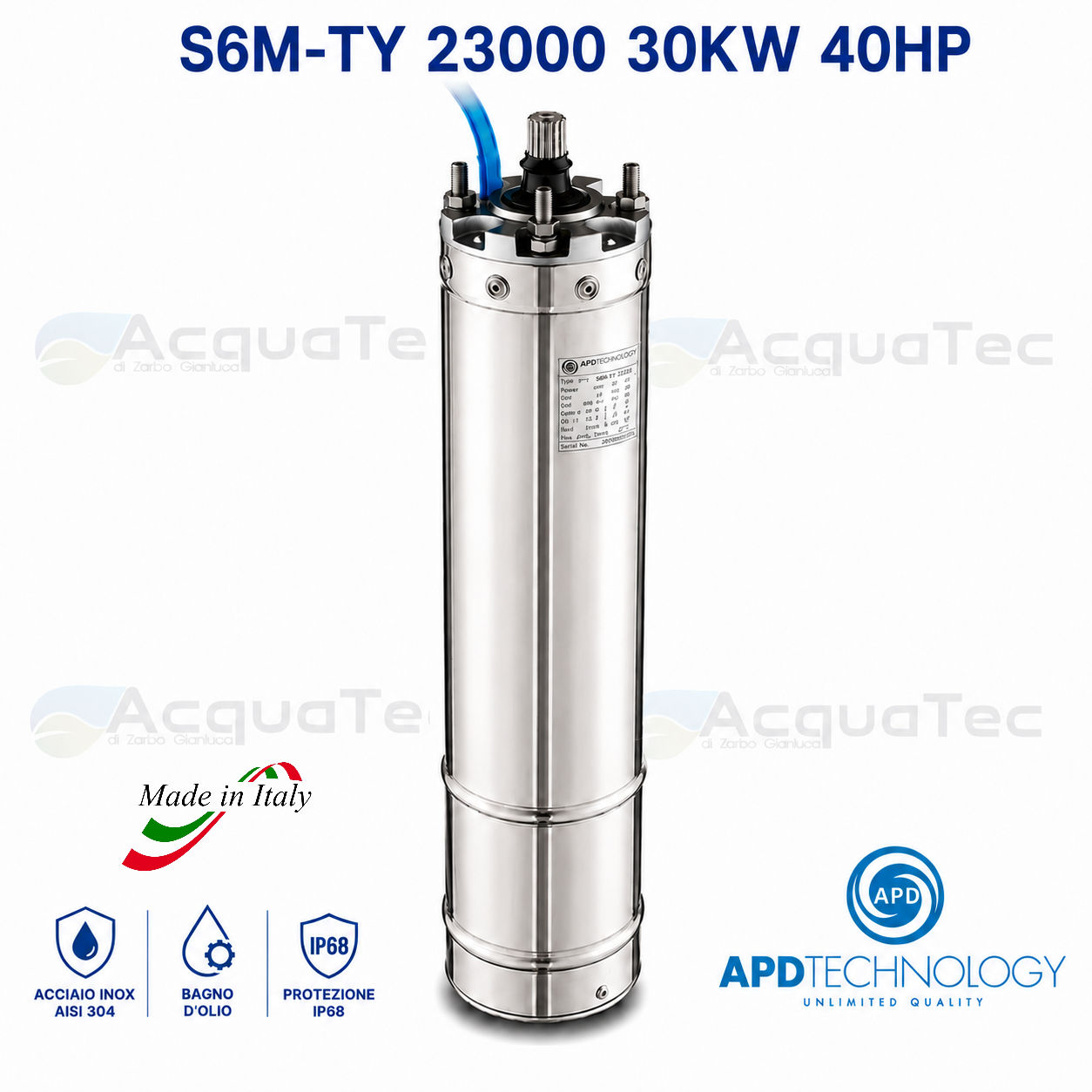 Motore sommerso trifase 6 pollici APD S6M-TY 23000 40 HP